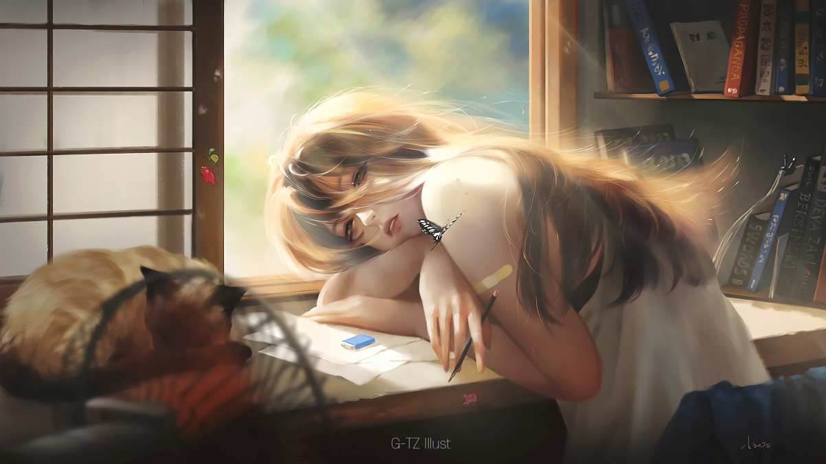 下午 趴在桌子的女孩4k动漫壁纸3840×2160
